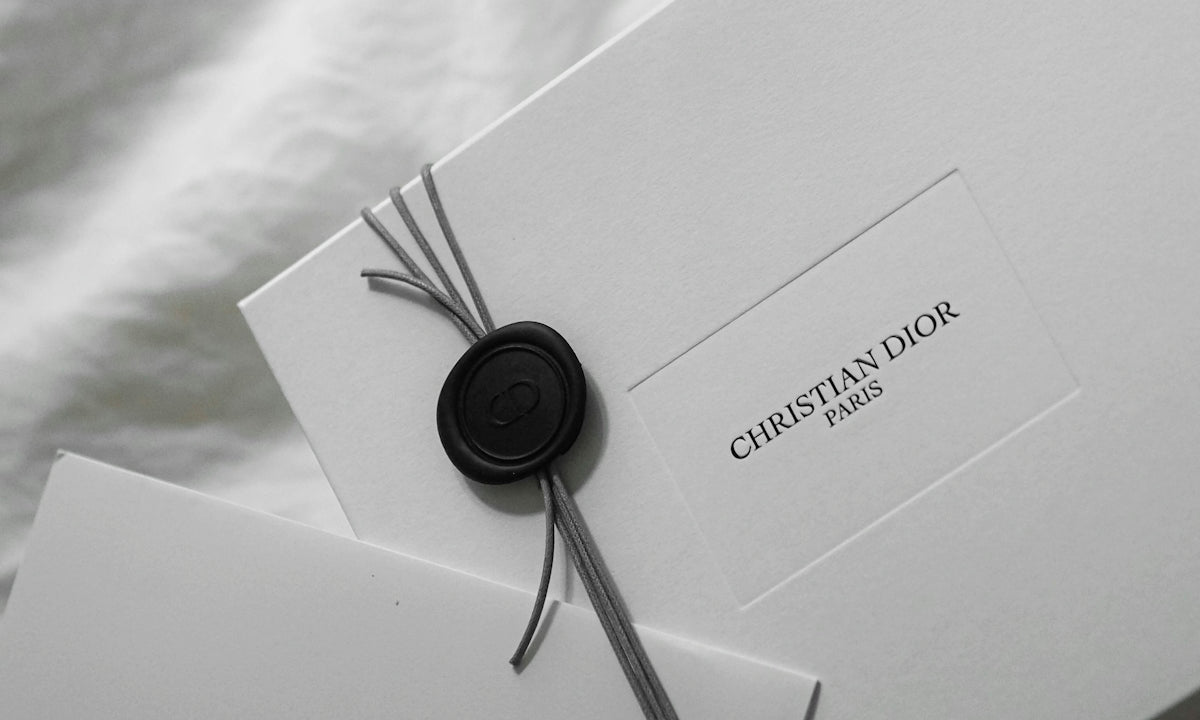 White dior box with wax seal and tag