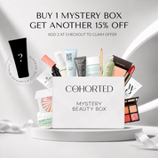 Cohorted Mystery Beauty Box gift set with assorted skincare and makeup products in a sleek box, mystery beauty box, beauty boxes, 15% off