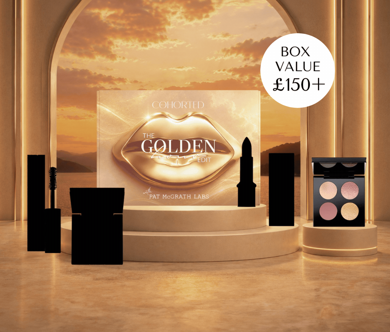 Cohorted subscription beauty box, beauty boxes, makeup, skincare, haircare, beauty, fragrance, free gift, sneak peek, Pat McGrath Labs, golden hour, Celestial Odyssey Luxe Quad New York Edition - Bronze Borealis